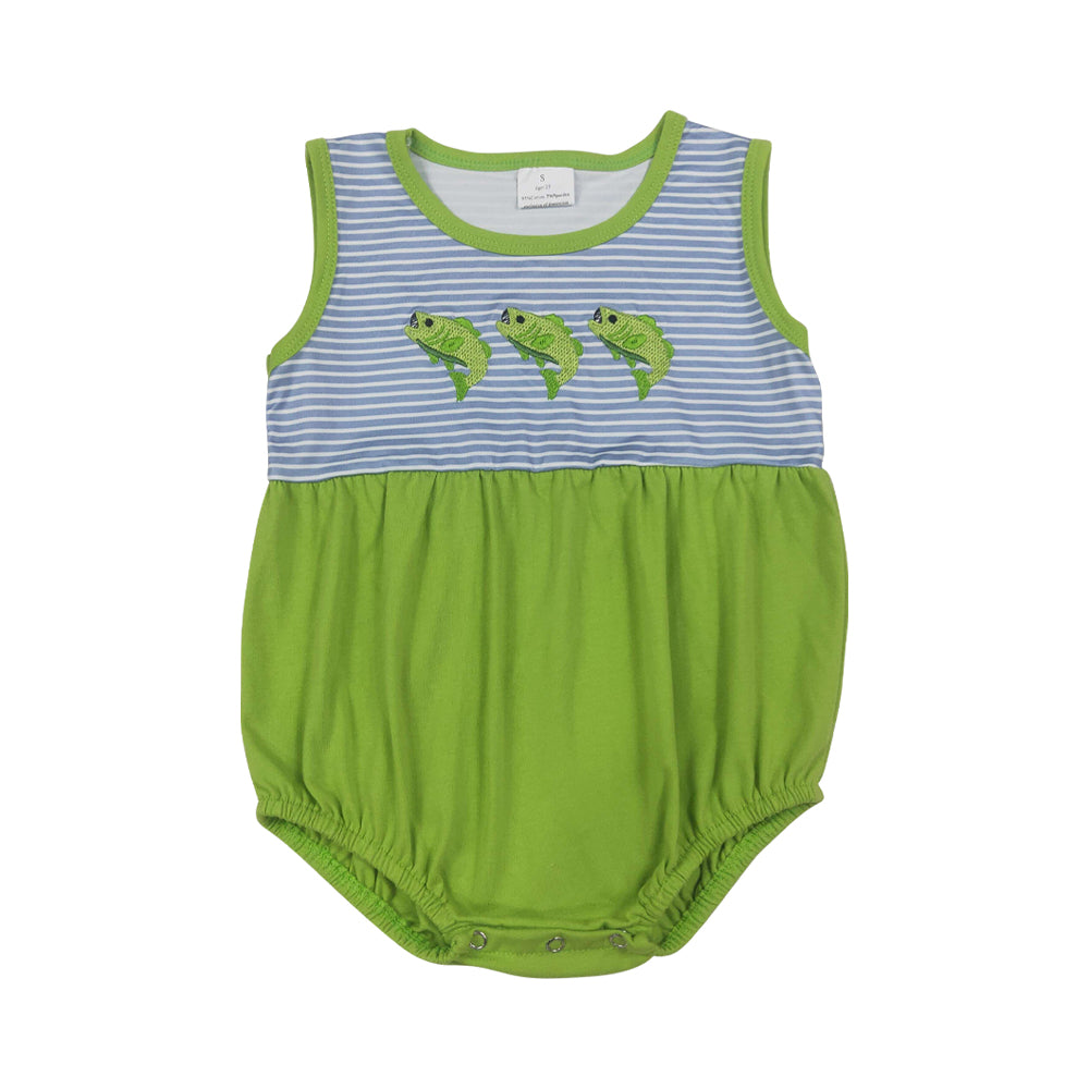 Green Stripe Fish sleeveless Baby Romper SR4139