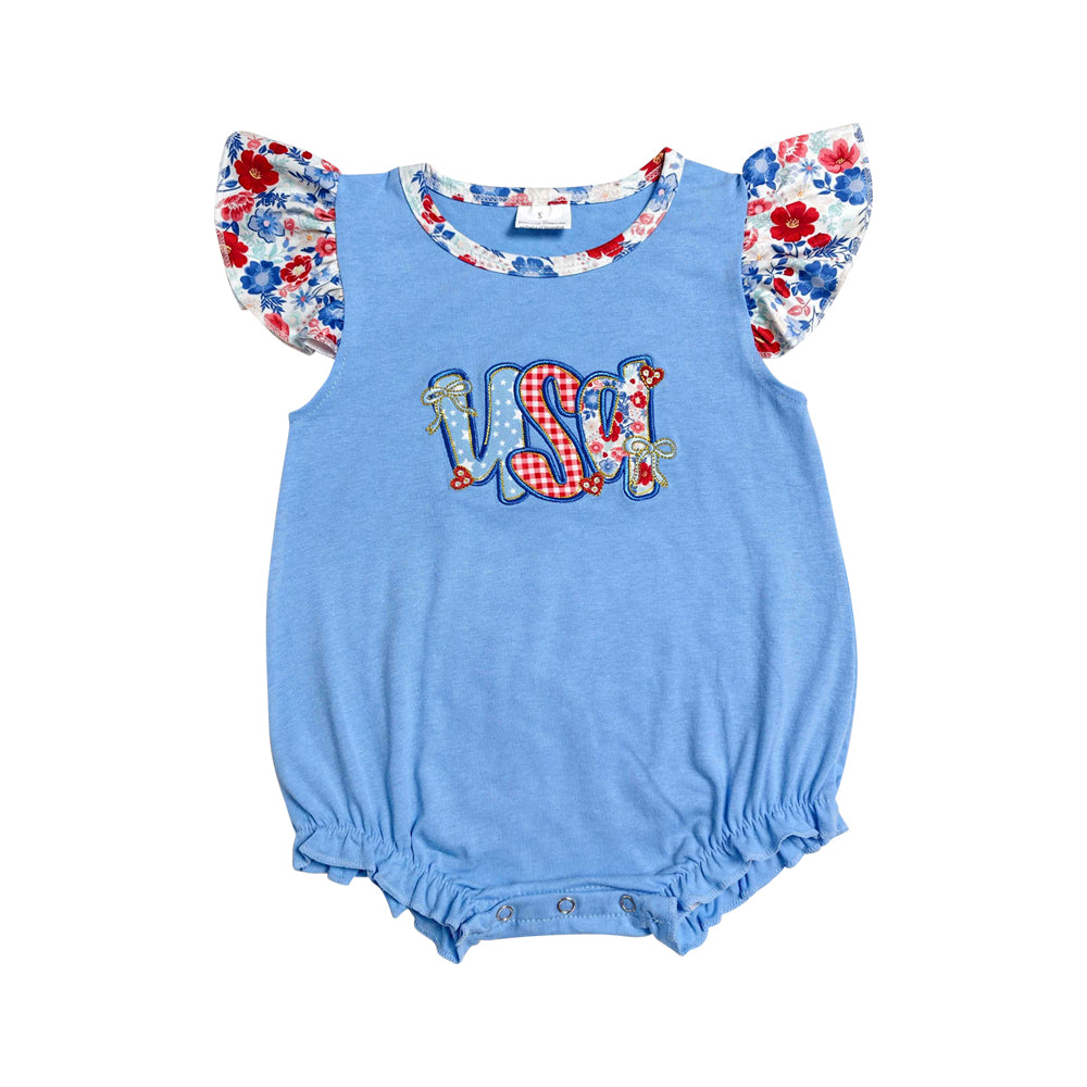 4th of july Embroidered USA Print Baby Romper SR4186