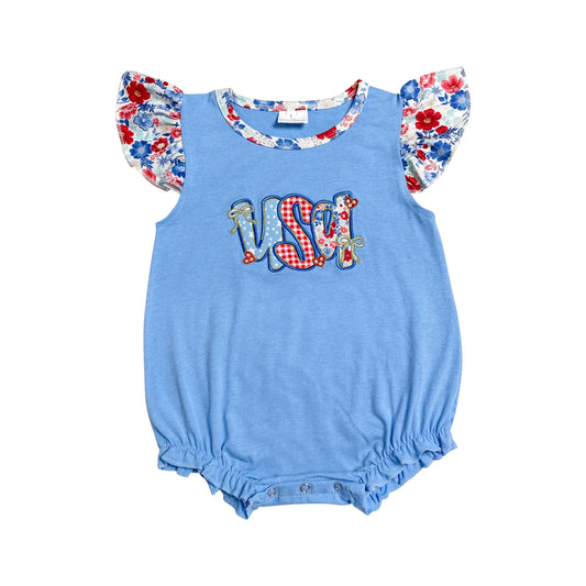 4th of july Embroidered USA Print Baby Romper SR4186