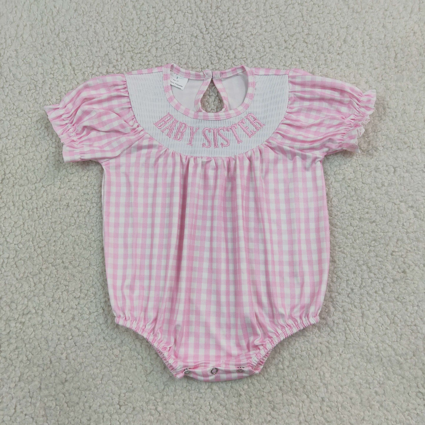 SR4230 Smocked Baby Sister Pink Plaid Baby Girls Romper