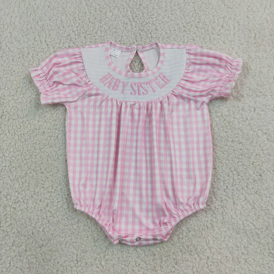 SR4230 Smocked Baby Sister Pink Plaid Baby Girls Romper