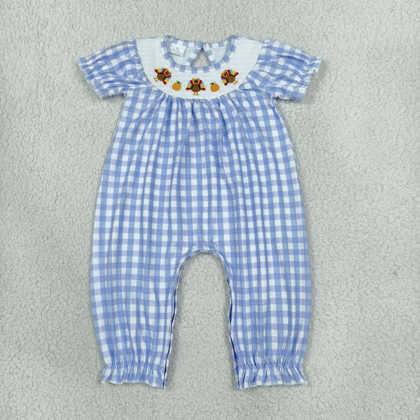 SR4276 Smocked Thanksgiving Day Turkey Pumpkin Plaid Baby Romper