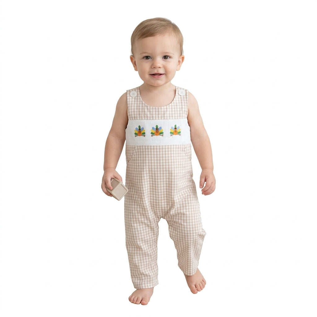 SR4277 Smocked Thanksgiving Day Turkey Plaid Baby Romper