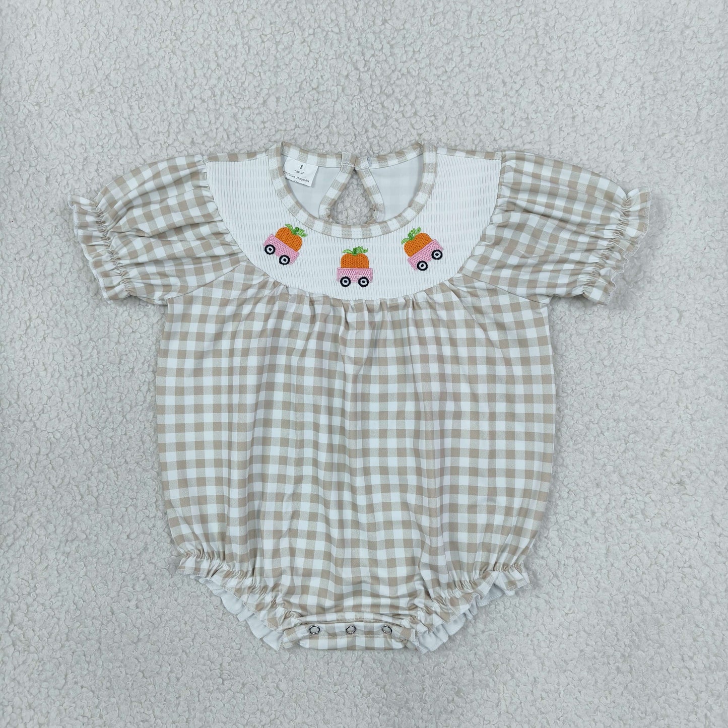 SR4280 Smocked Fall Pumpkin Car Plaid Baby Bubble Romper