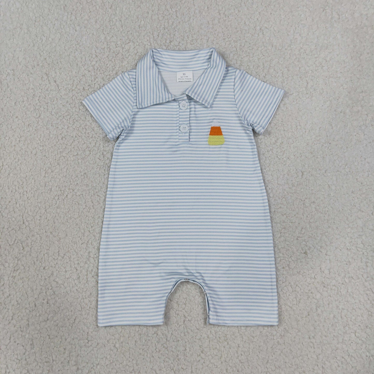 SR4281 Embroidery Halloween Candy Canes Stripe Baby Boys Romper