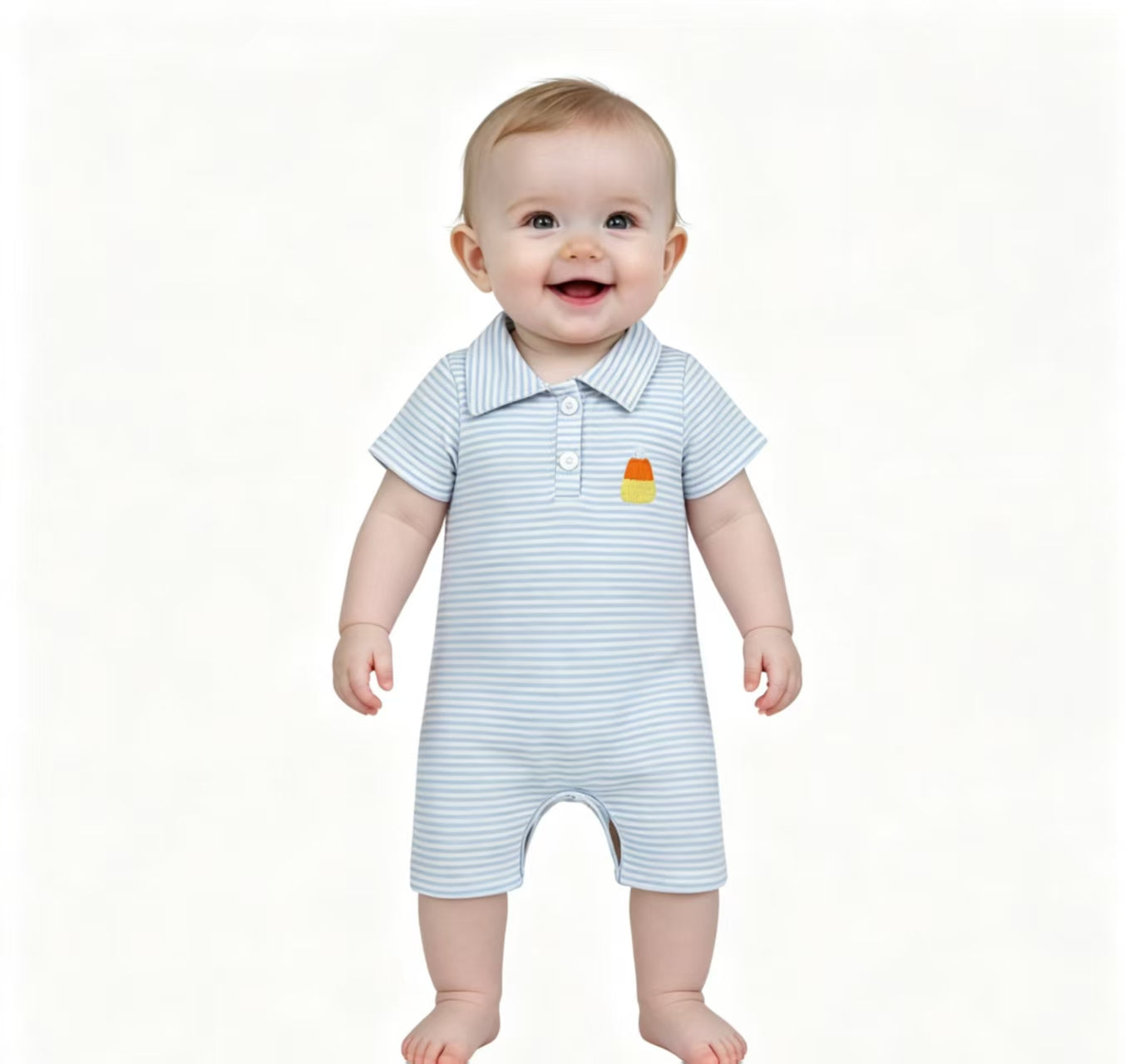 SR4281 Embroidery Halloween Candy Canes Stripe Baby Boys Romper