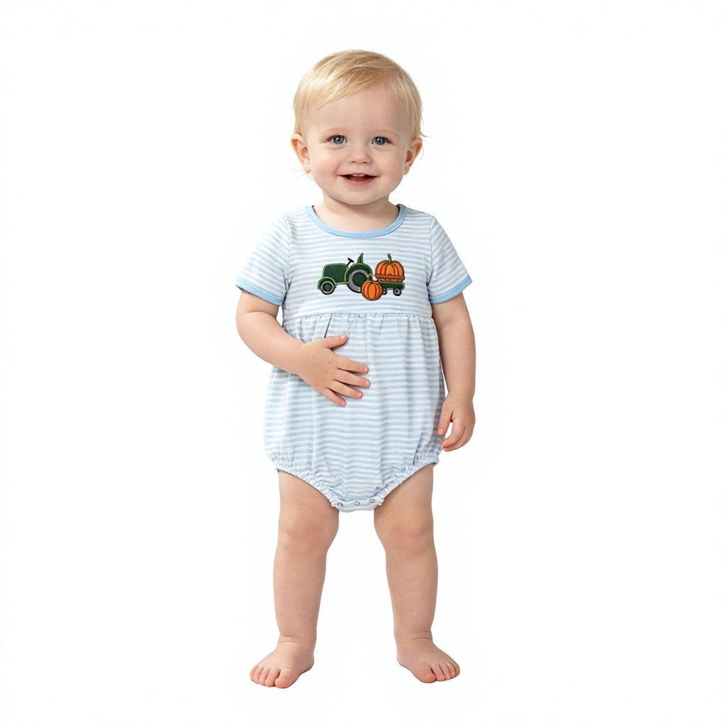 SR4286 Embroidery Fall Pumpkin Pumpkin Car Baby Boys Romper