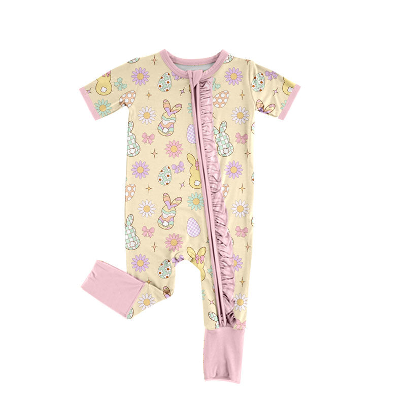 Preorder MOQ 5 pcs Each Style Happy Easter Bunny Flower Pink Kids Matching Clothes