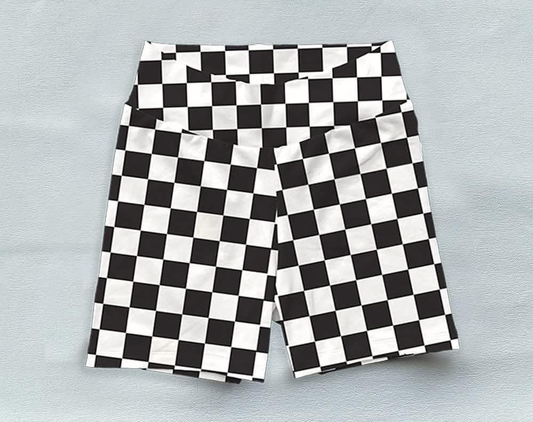 pre -order white and black plaid print girl swim Shorts SS0537