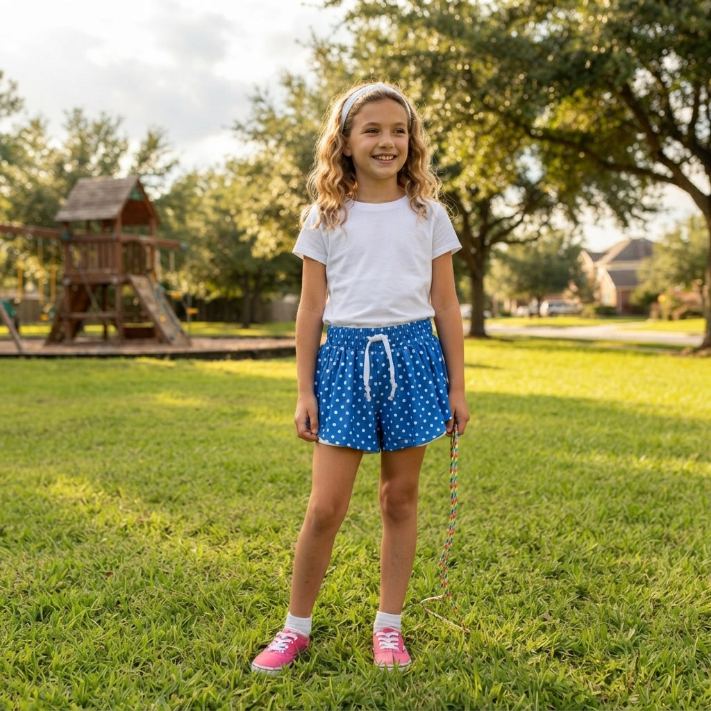 SS0966 Dots Blue Yoga Girl's Shorts