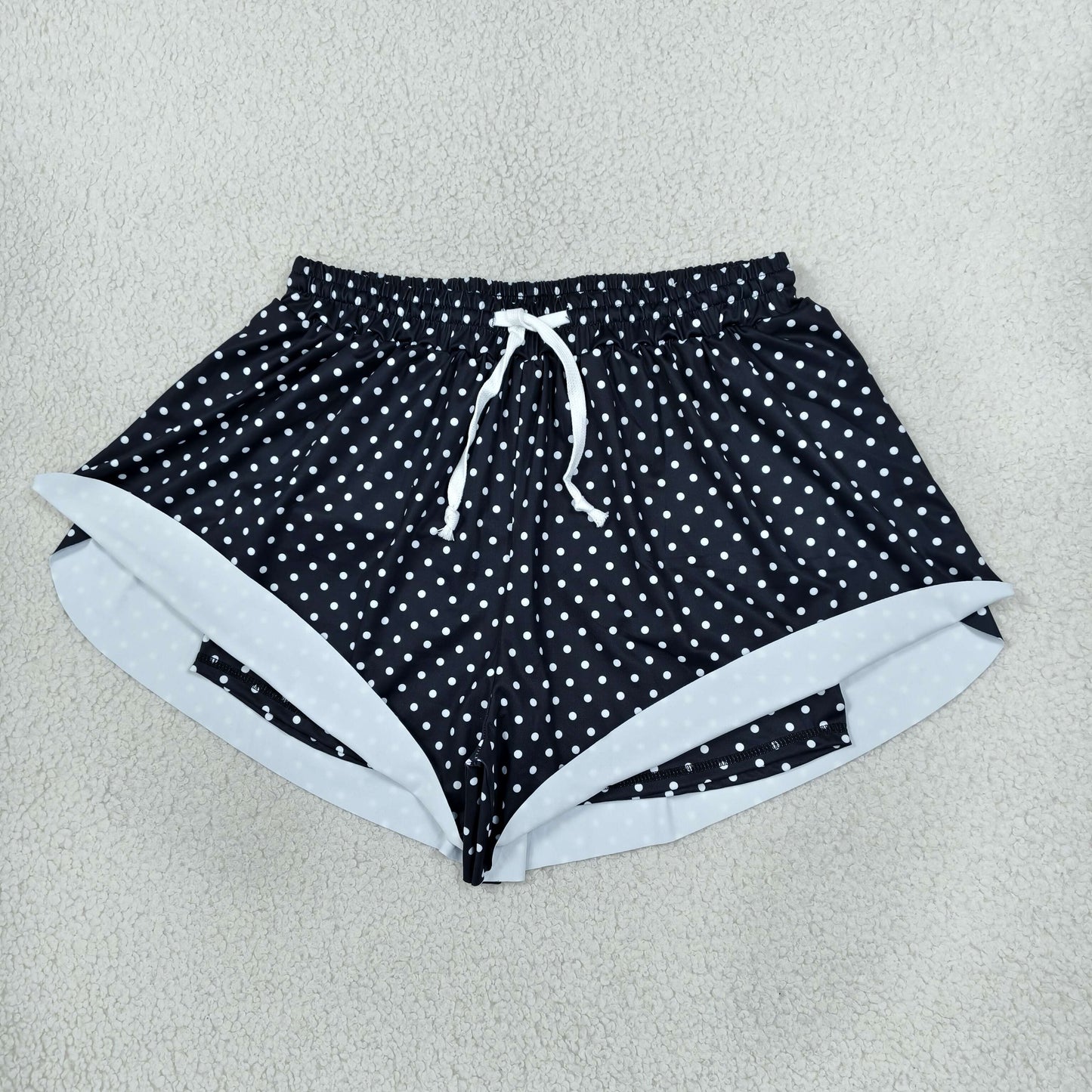 SS0975 Dots Black Yoga Adult Women Shorts