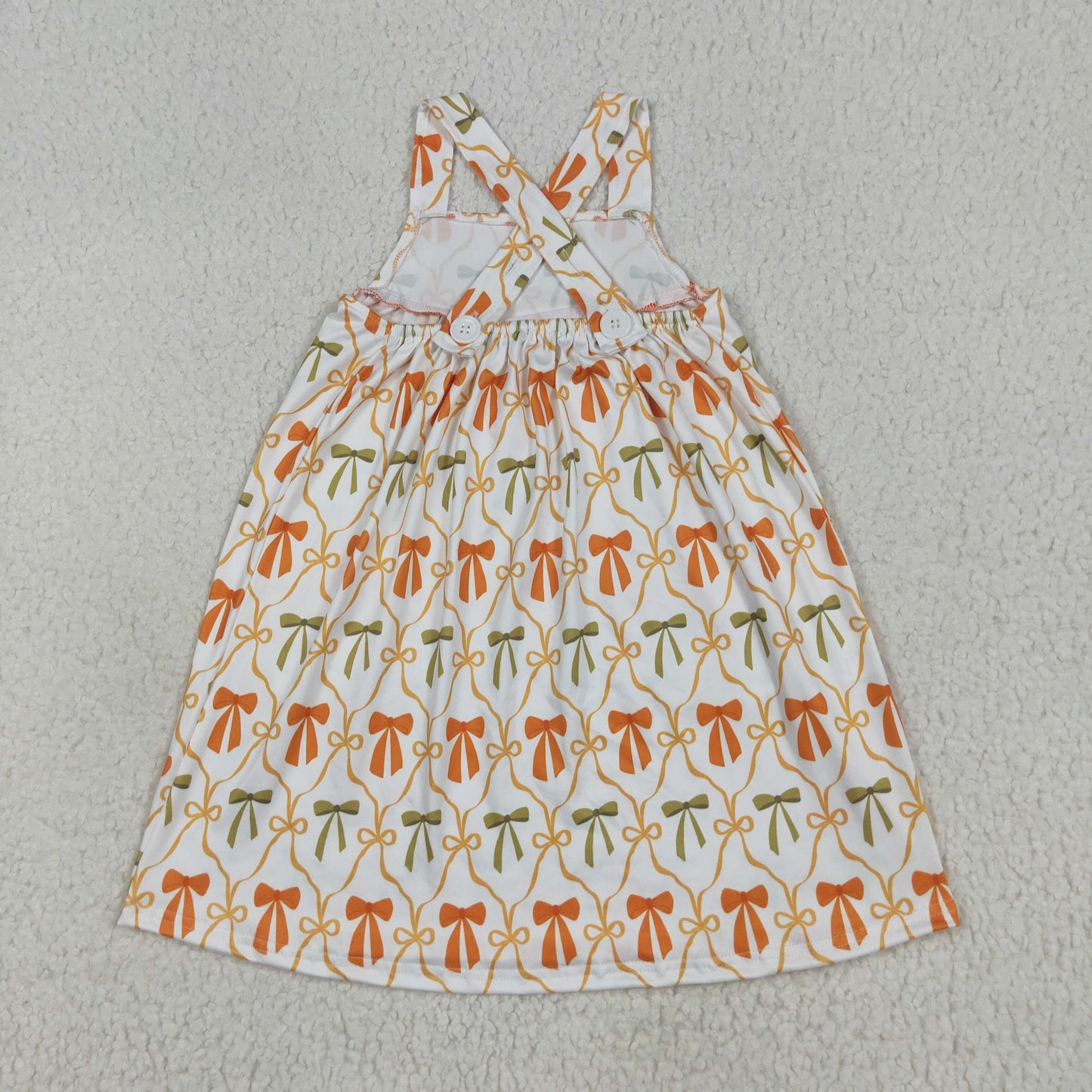 orange green bows print dressGSD2676