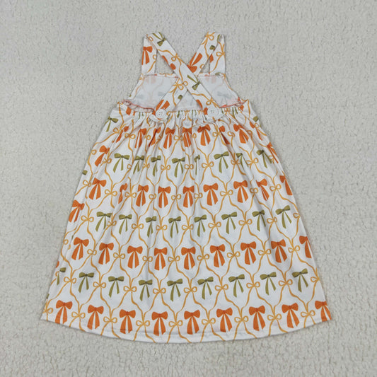 orange green bows print dressGSD2676