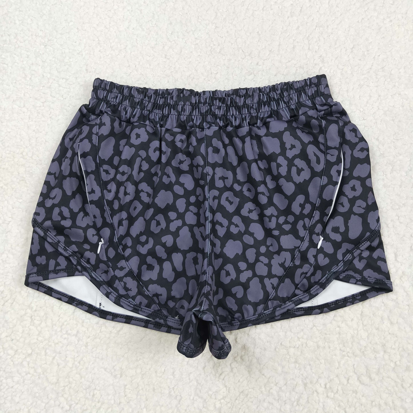 Adult Women Black leopard Print yoga Short