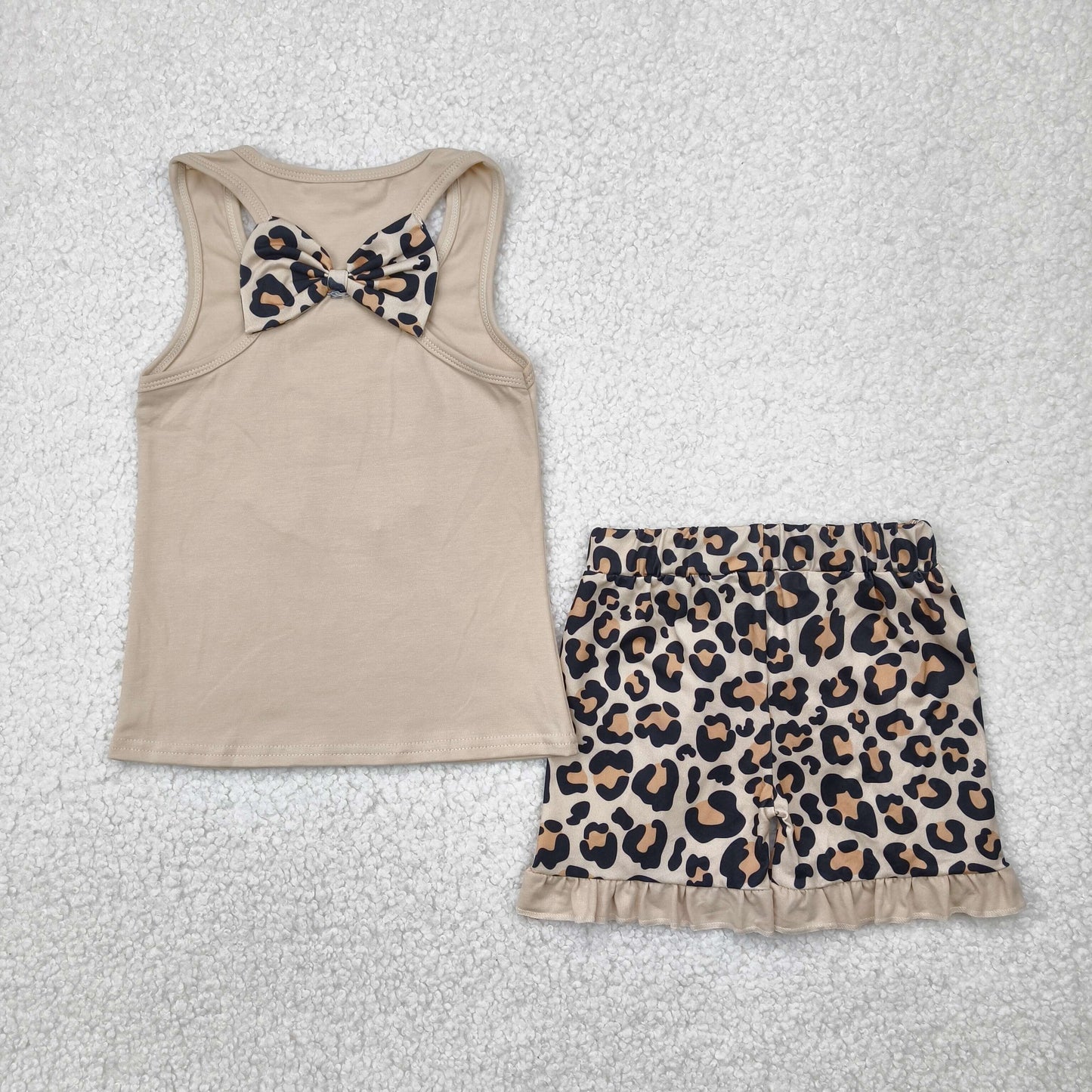 brown leopard bows Girls Suit Summer Set