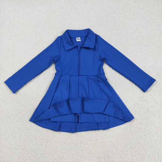 Blue solid yoga short sleeve print girl dressGLD1144