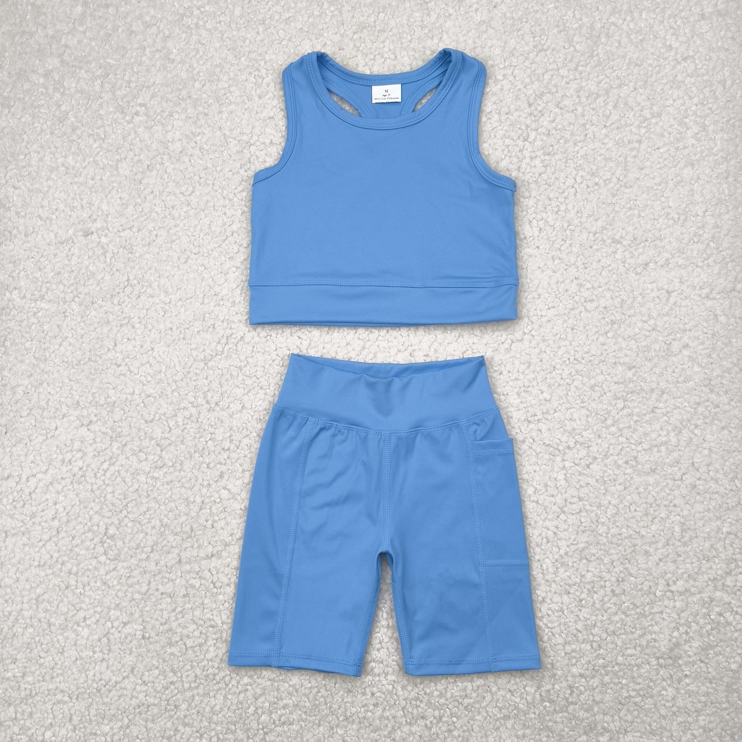 Blue solid vest Girls Suit Summer Set