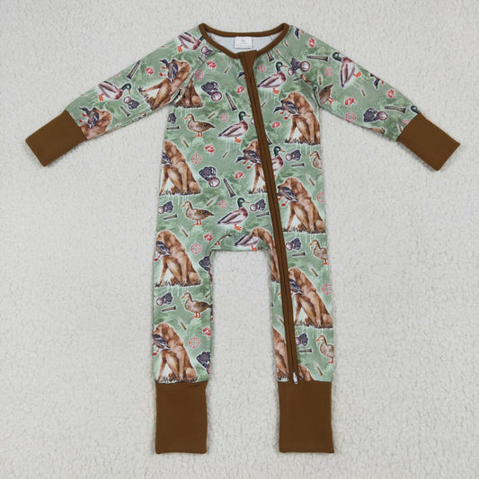 Green duck puppy print Baby RomperLR2234