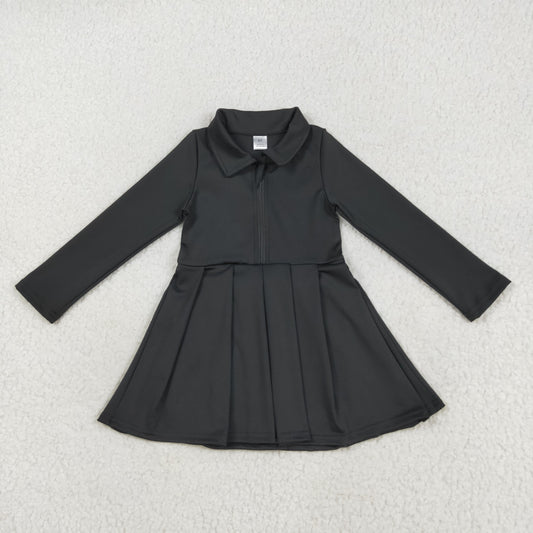 Black solid yoga short sleeve print girl dressGLD1150