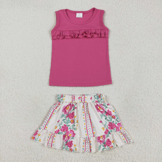 hot pink flowers print girl Set