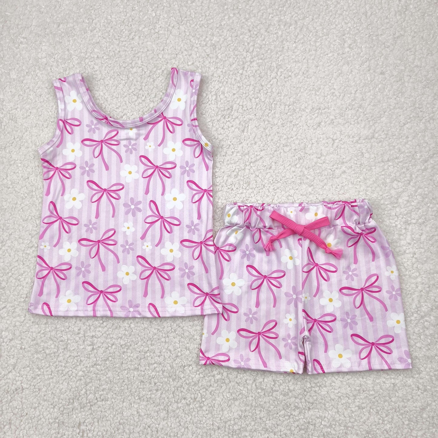 purple flowers bows Girls Suit Summer Set