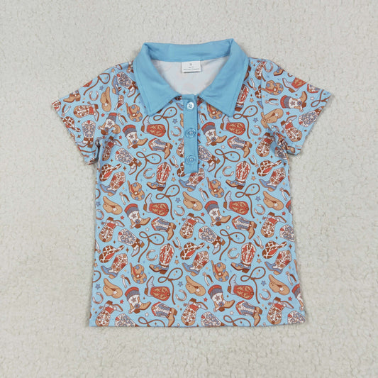 Blue cowboy print short sleeve Shirt  BT1256