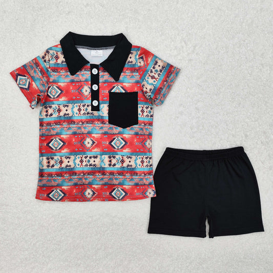 geometric pattern pocket  Suit Summer Set