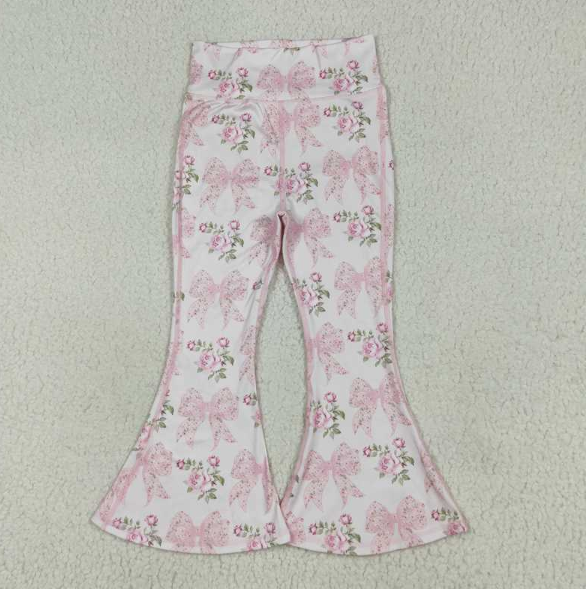 pink Flowers bows Yoga Bell Pants P0768