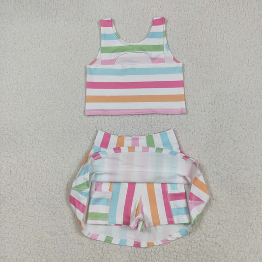 Colorful  stripe yoga sleeveless girl set
