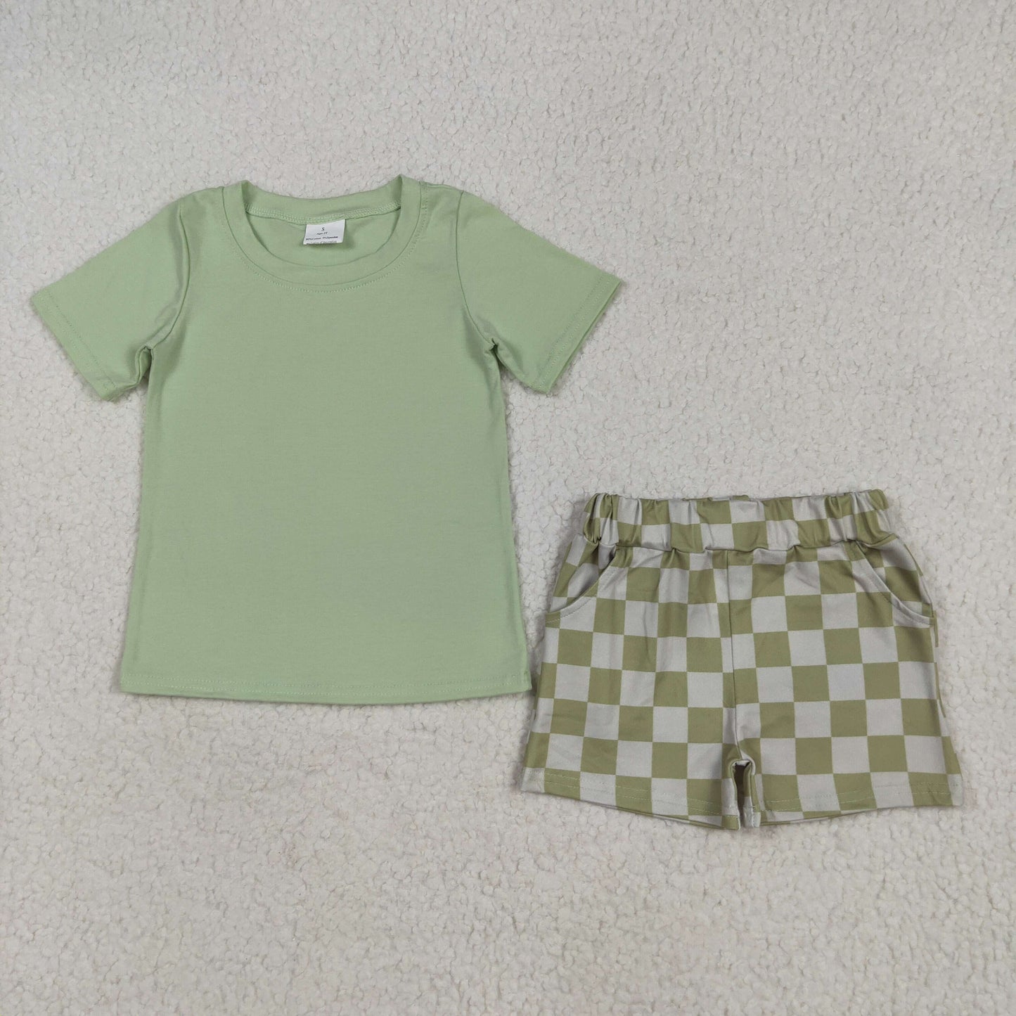 green plaid boy Set