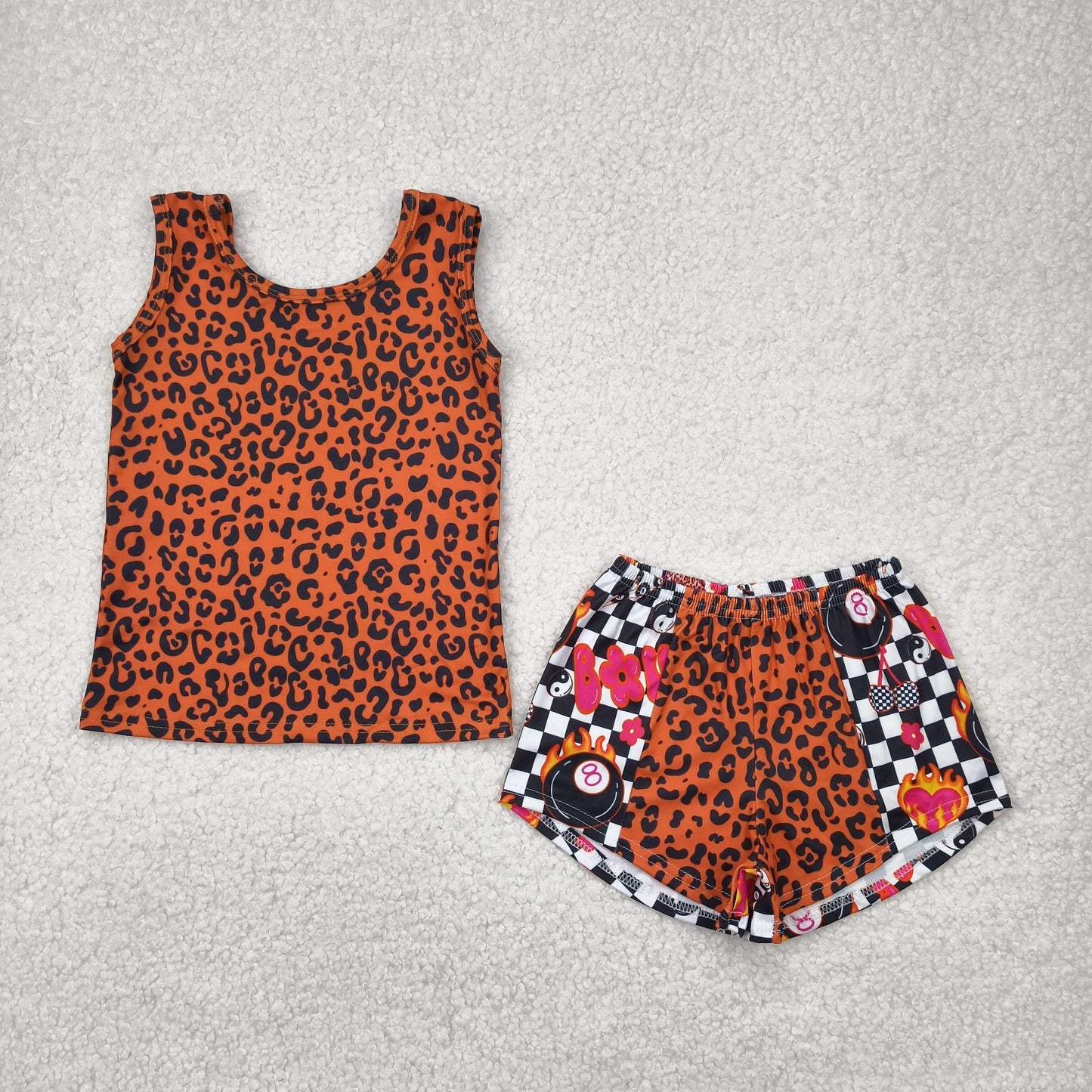 brown leopard vest Girls Suit Summer Set