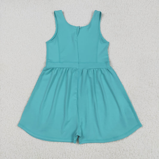Turquoise solid Girls JumpsuitSR3023