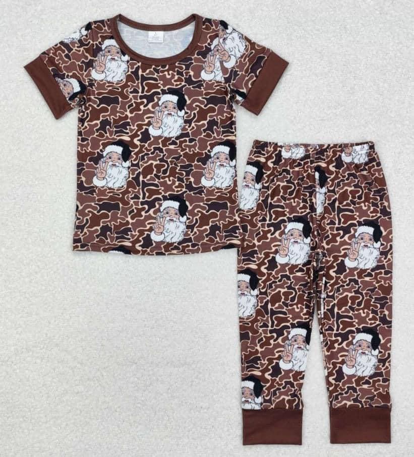 Christmas leopard Santa Print shorts sleeve pajamas