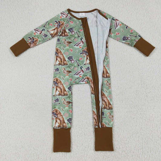 Green duck puppy print Baby RomperLR2234