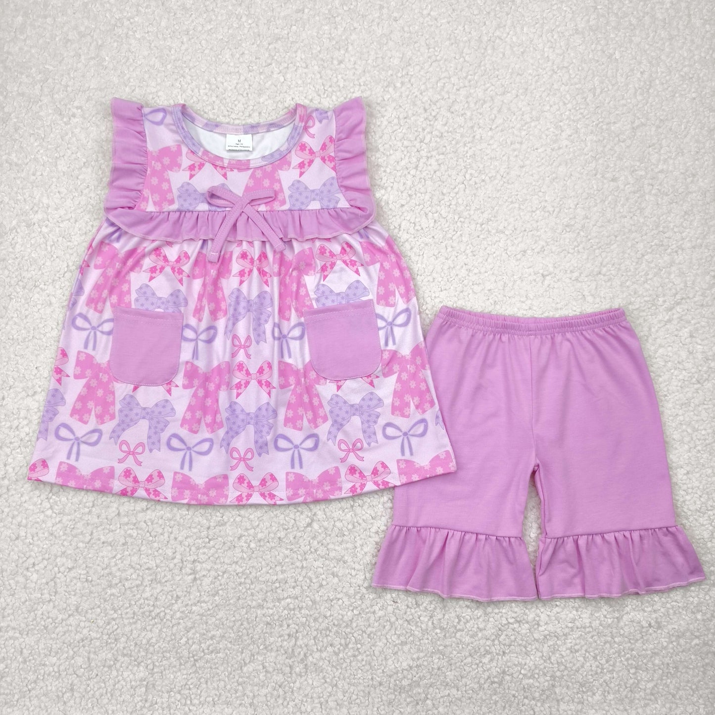 purple bows floral Girls Suit Summer Set