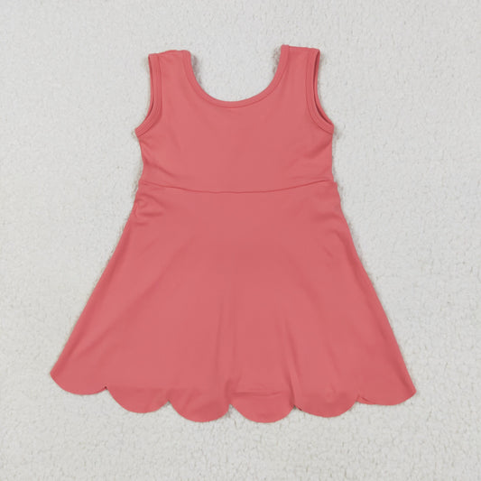 pink solid yoga sleeveless print girl dressGSD2350