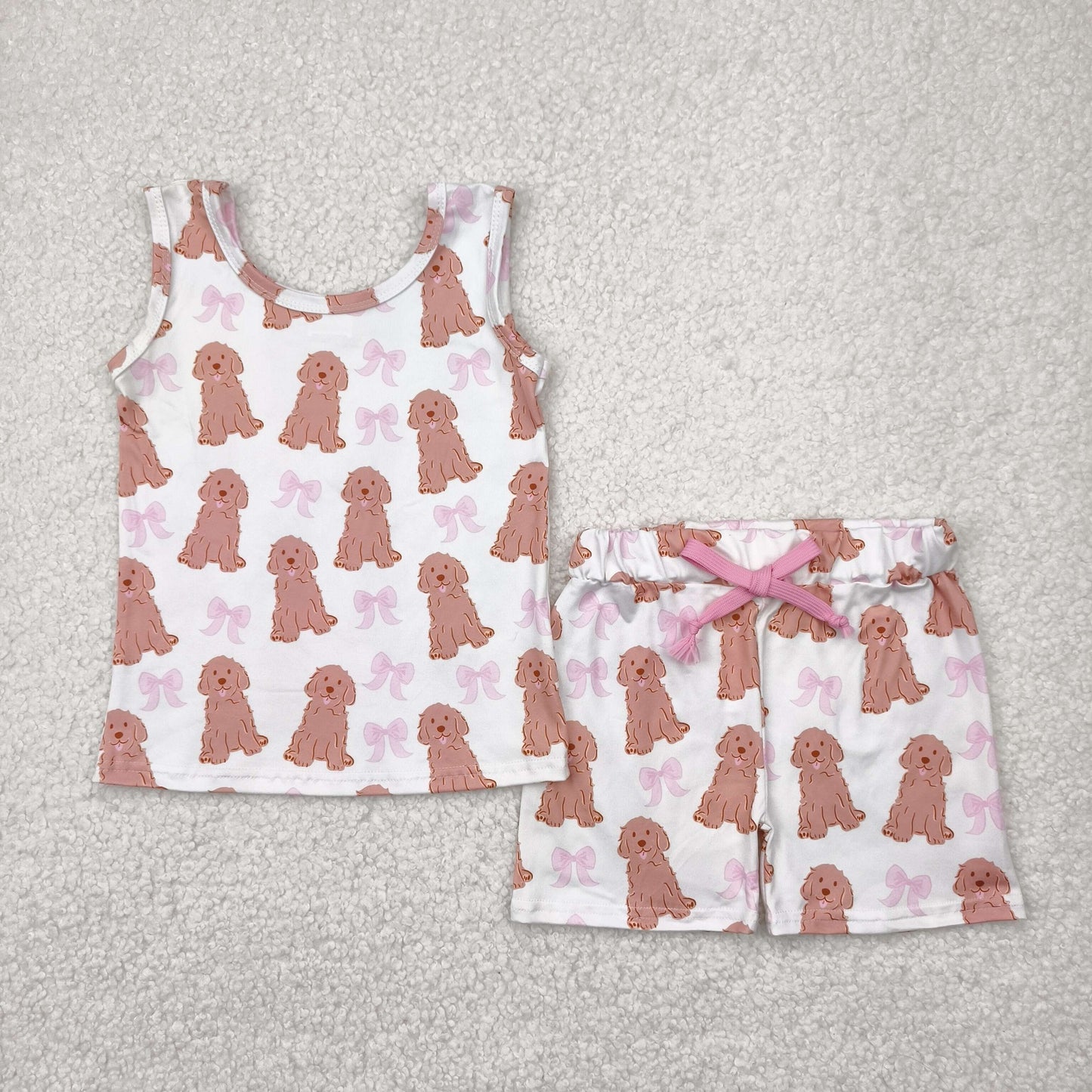 Pink puppy bows Girls Suit Summer Set