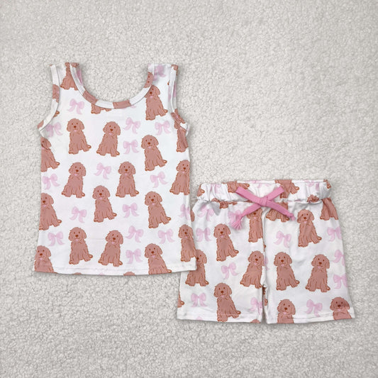 Pink puppy bows Girls Suit Summer Set