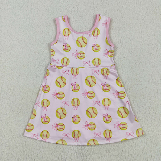 pink softball yoga sleeveless Dress  print girl set