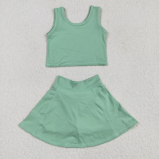 green print yoga sleeveless girl set