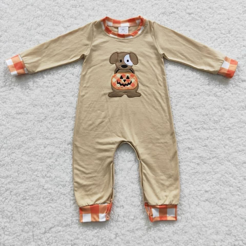 Halloween Embroidery Pumpkin Dog Baby Romper