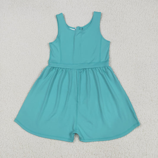 Turquoise solid Girls JumpsuitSR3023