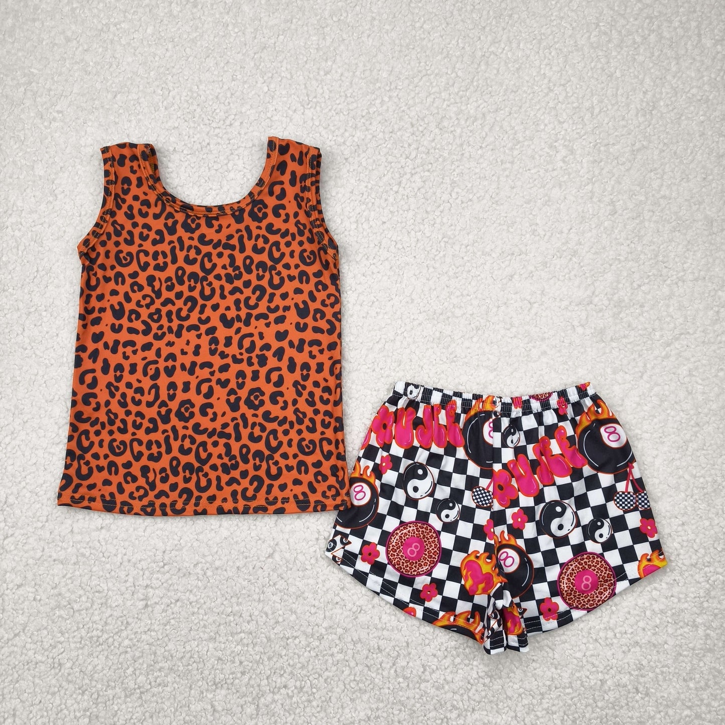 brown leopard vest Girls Suit Summer Set