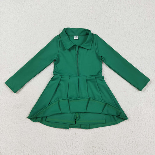 Green solid yoga short sleeve print girl dressGLD1148