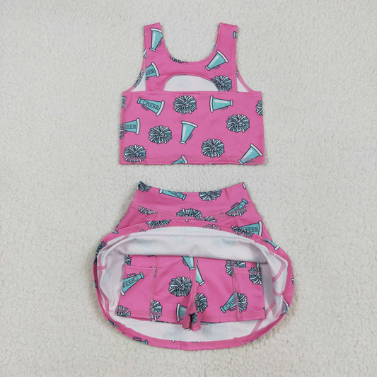 Hot pink trumpet  yoga sleeveless girl set