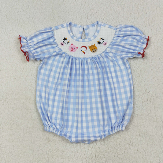 Blue Plaid animals  Smock Baby RomperSR2981