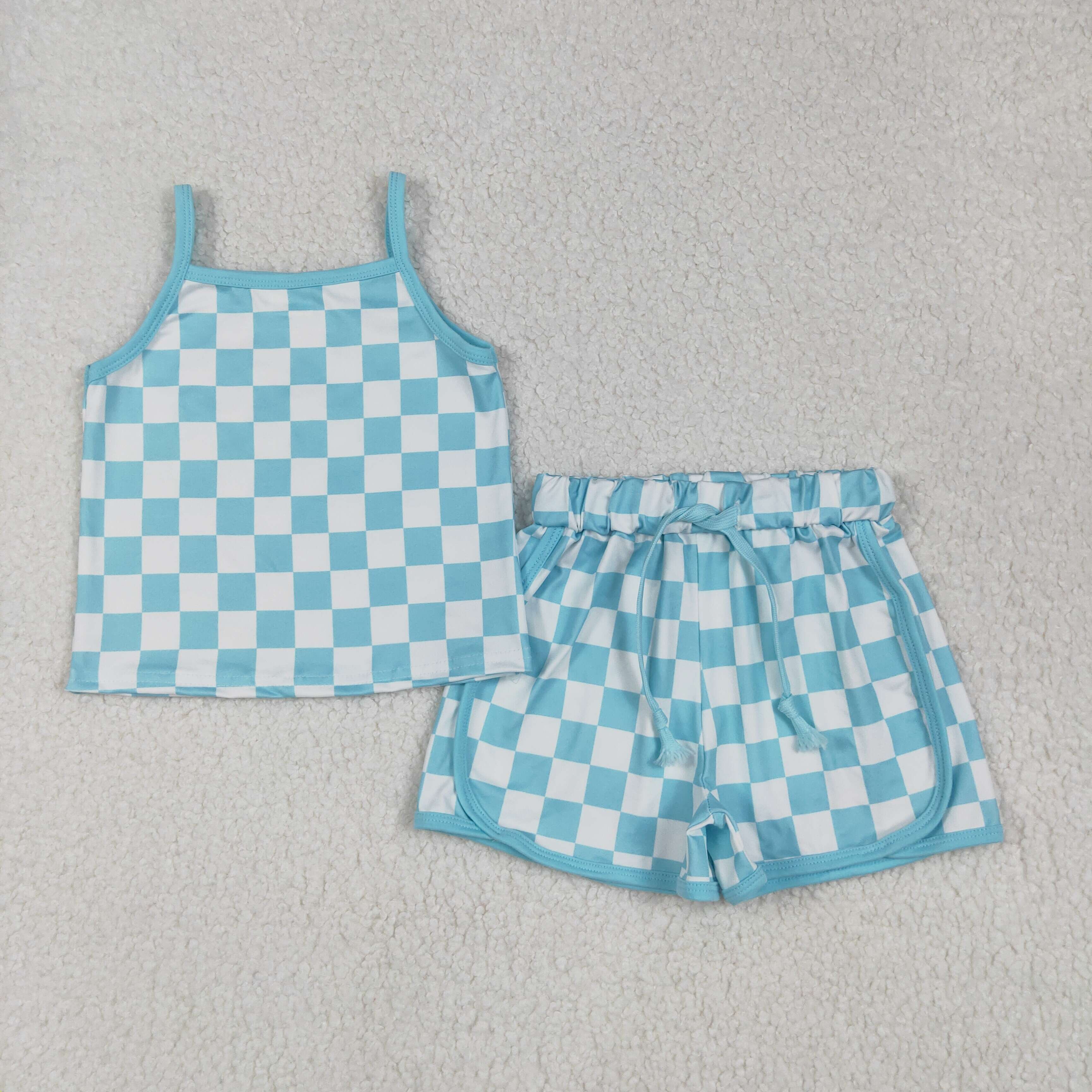 Blue plaid Girls Suit Summer Set GSSO2332 – Sunshine Kids Clothes Inc