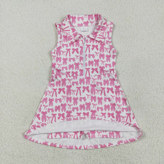 Pink bows print sleeveless girl yoga set