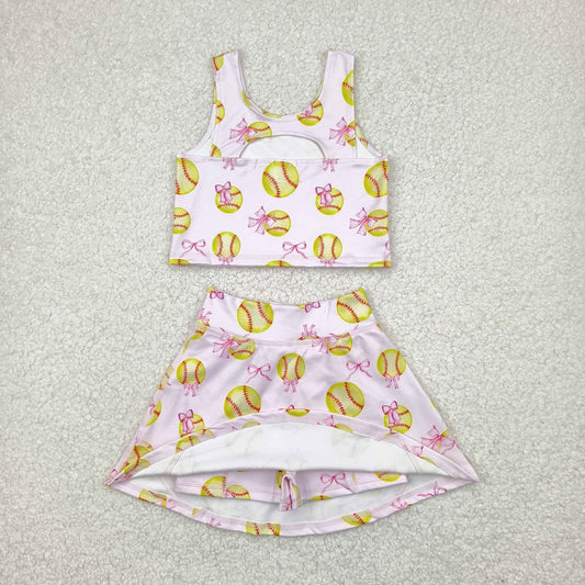 Pink Softball yoga sleeveless print girl set