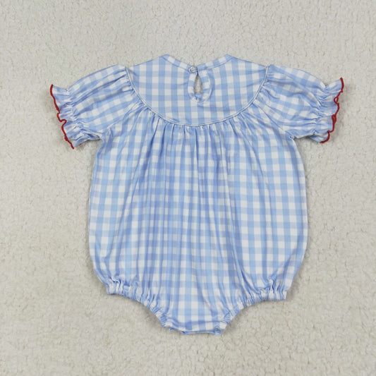 Blue Plaid animals  Smock Baby RomperSR2981